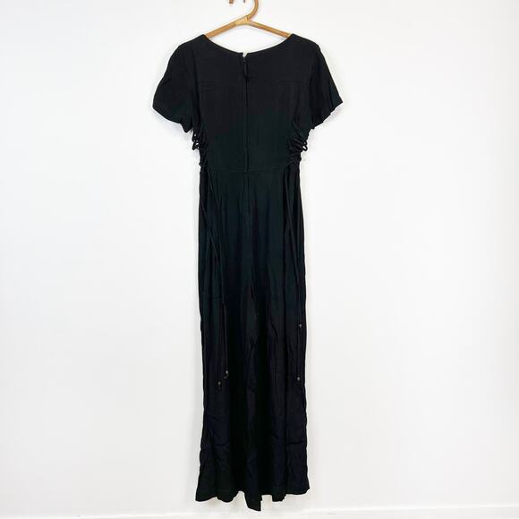 Maeve wide leg black jumpsuit lace up sides button front size 8 - Picture 5 of 10